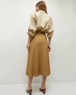 Khaki Linen A-Line Skirt