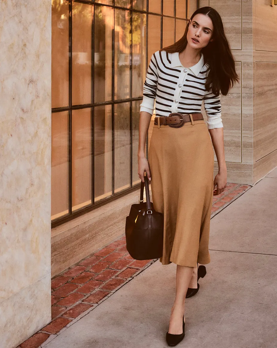 Khaki Linen A-Line Skirt