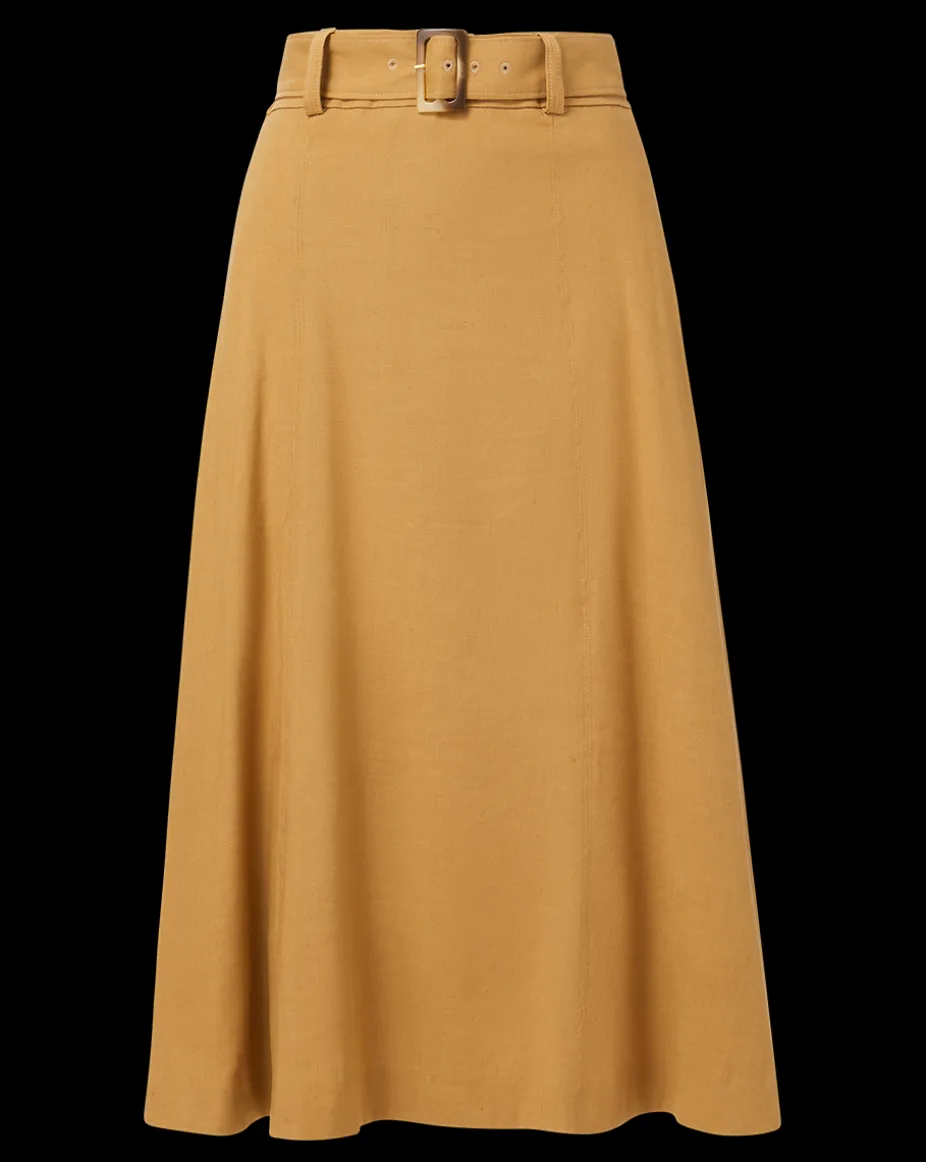 Khaki Linen A-Line Skirt