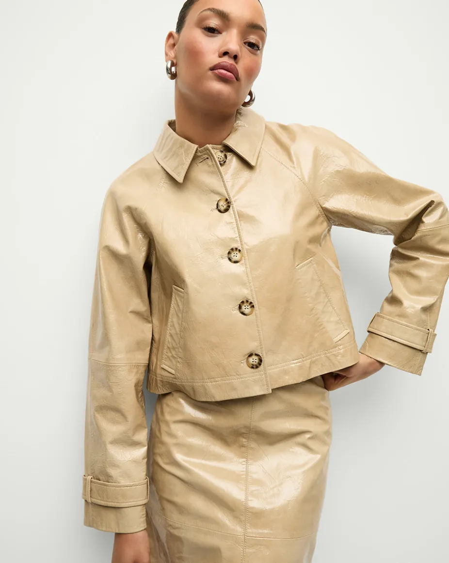 Kian Coated Leather Jacket in Khaki
