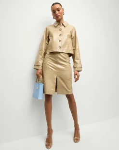 Kian Coated Leather Jacket in Khaki