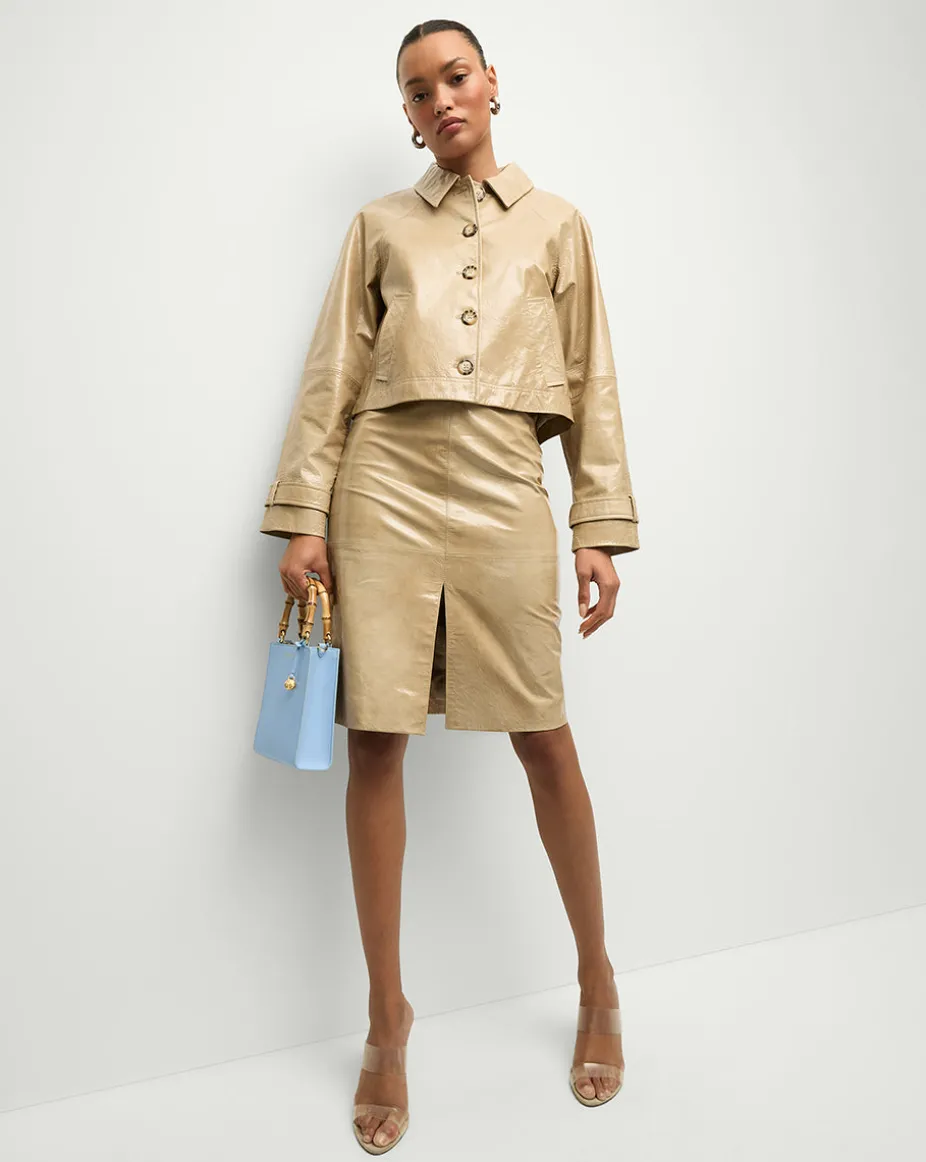 Kian Coated Leather Jacket in Khaki