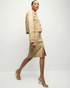 Kian Coated Leather Jacket in Khaki