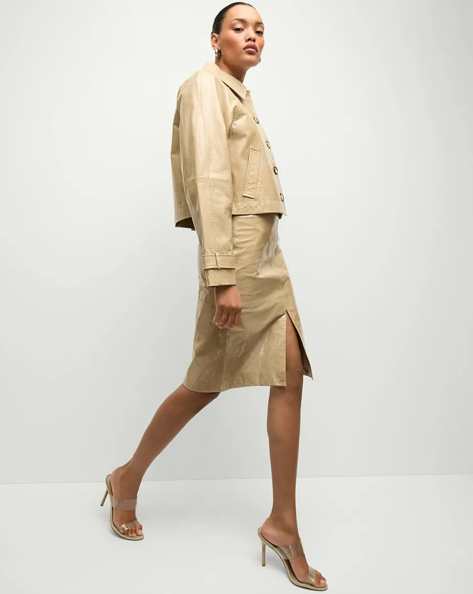 Kian Coated Leather Jacket in Khaki
