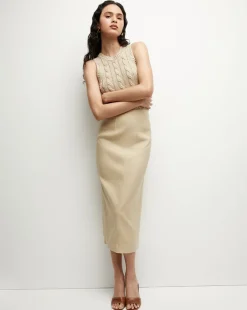 Kimpton Stretch-Linen Skirt in Stone Khaki