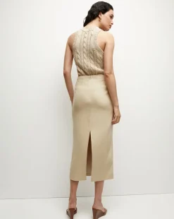 Kimpton Stretch-Linen Skirt in Stone Khaki