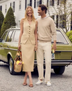 Kimpton Stretch-Linen Skirt in Stone Khaki