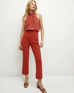 Kovi Polka-Dot Halter Top in Brick Red/Ecru