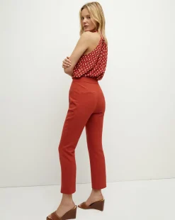 Kovi Polka-Dot Halter Top in Brick Red/Ecru