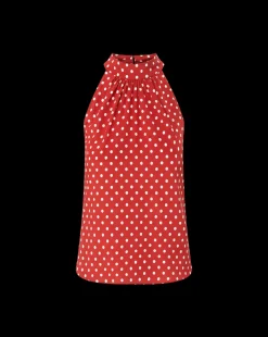 Kovi Polka-Dot Halter Top in Brick Red/Ecru