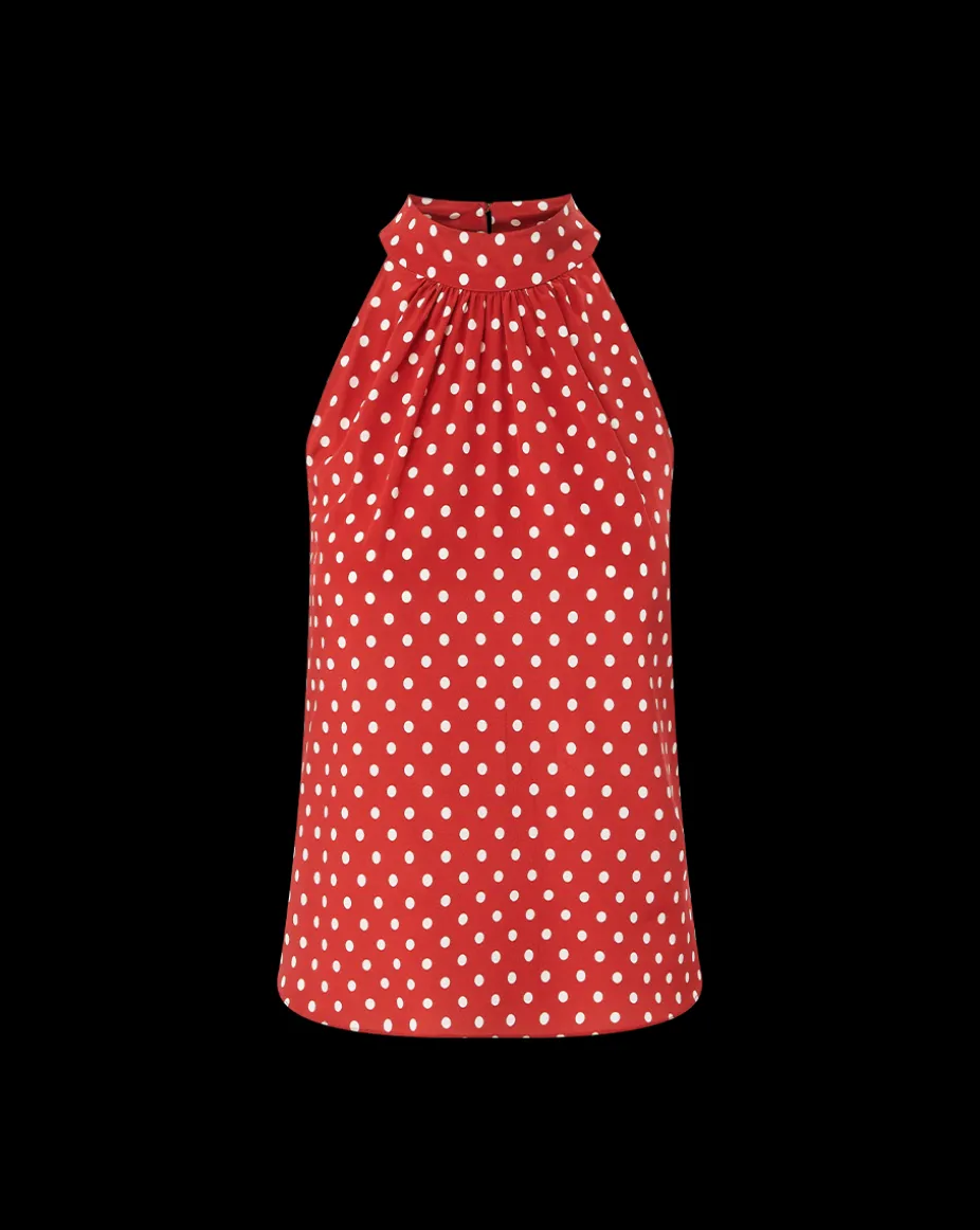Kovi Polka-Dot Halter Top in Brick Red/Ecru
