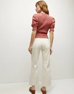 Langston Smocked Top in Brick Red/White