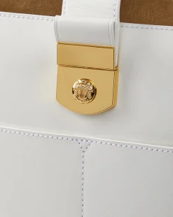 Large Crest Lock Bucket Bag in Off-White