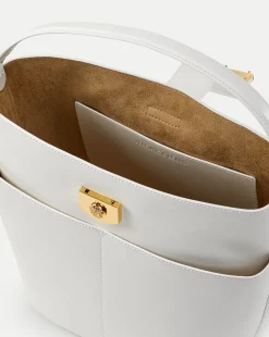 Large Crest Lock Bucket Bag in Off-White