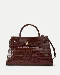 Large Croc-Embossed Dash Bag in Chestnut