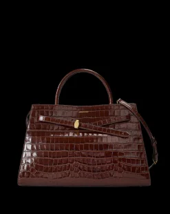 Large Croc-Embossed Dash Bag in Chestnut