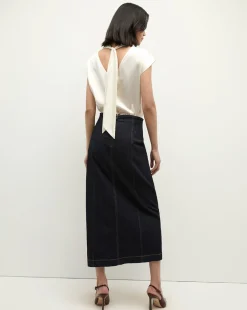 Leilany High Neck Silk Top in Ivory