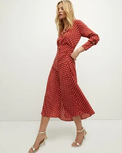 Lex Polka-Dot Dress in Brick Red/Ecru