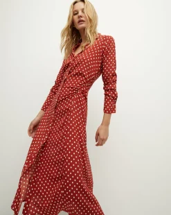 Lex Polka-Dot Dress in Brick Red/Ecru