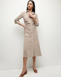 Lex Striped Dress in Deep Ochre/White