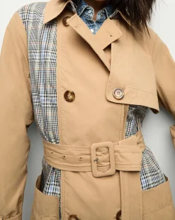 Liam Patchwork Trench Coat in Khaki/Black
