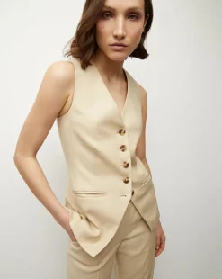 Liff Stretch-Linen Vest in Stone Khaki