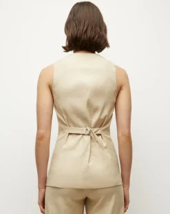 Liff Stretch-Linen Vest in Stone Khaki