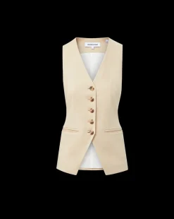 Liff Stretch-Linen Vest in Stone Khaki