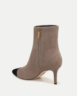 Lisa Cap-Toe Heeled Boots in Taupe & Black