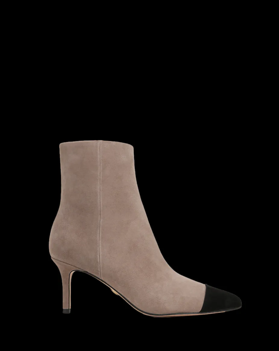 Lisa Cap-Toe Heeled Boots in Taupe & Black