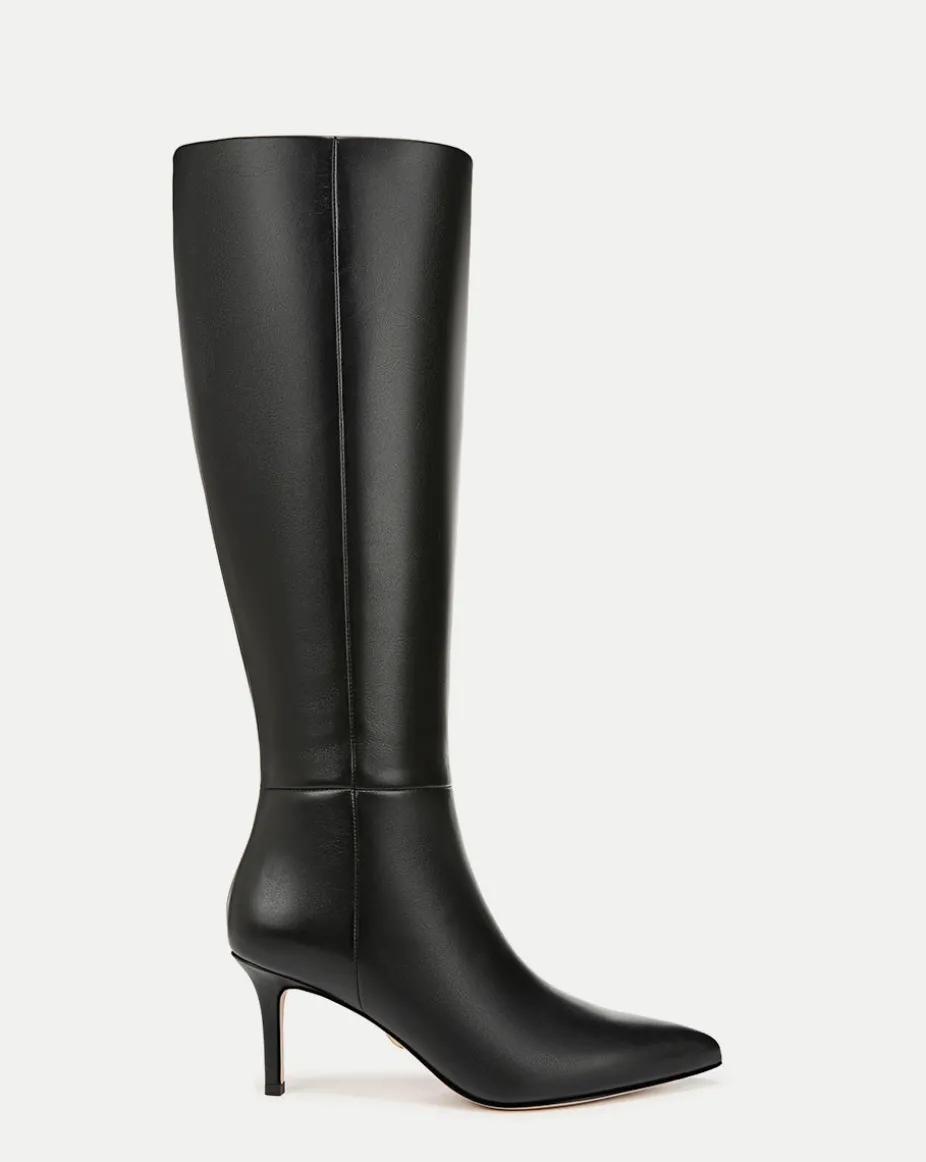 Lisa Leather Mid-Heel Tall Boot in Black