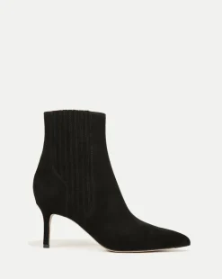 Lisa Mid-Heel Suede Bootie in Black
