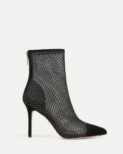 Lisa Rhinestone Mesh Bootie in Black