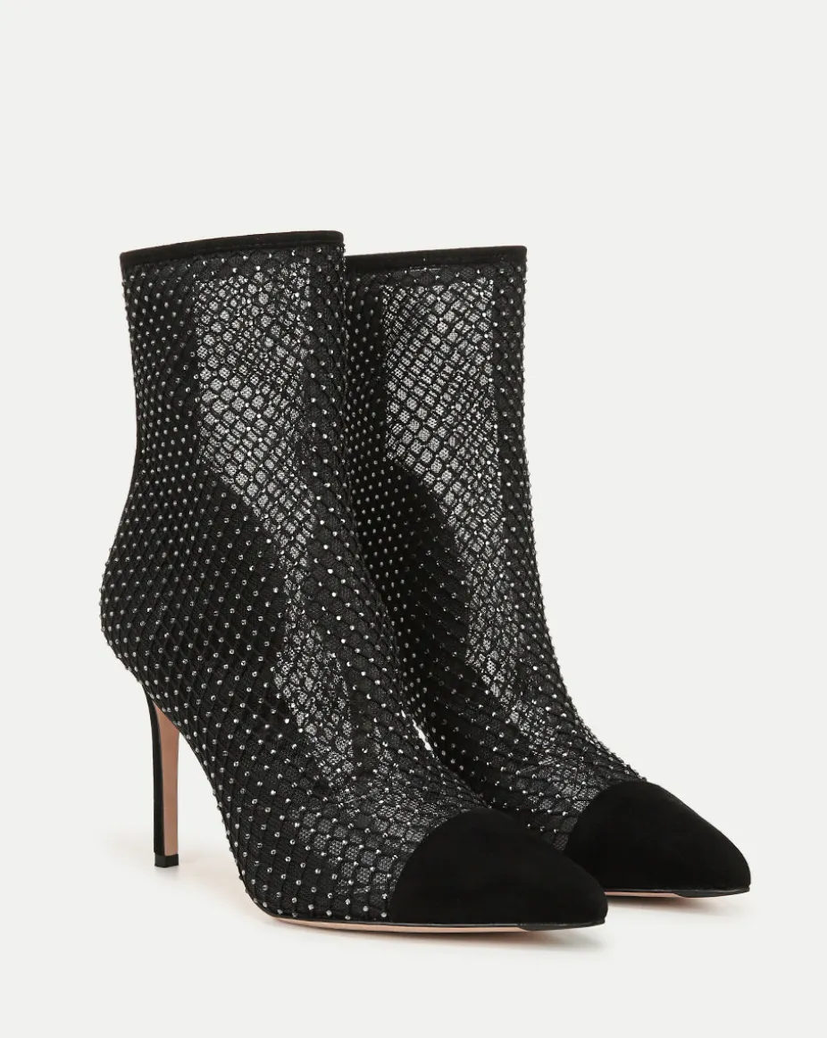 Lisa Rhinestone Mesh Bootie in Black