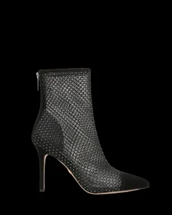 Lisa Rhinestone Mesh Bootie in Black