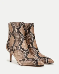 Lisa Snakeskin-Embossed Mid-Heel Bootie