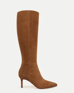 Lisa Suede Mid-Heel Tall Boot in Chestnut