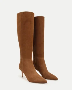 Lisa Suede Mid-Heel Tall Boot in Chestnut