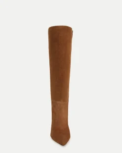 Lisa Suede Mid-Heel Tall Boot in Chestnut