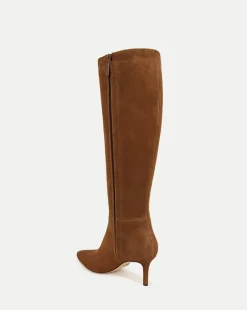 Lisa Suede Mid-Heel Tall Boot in Chestnut