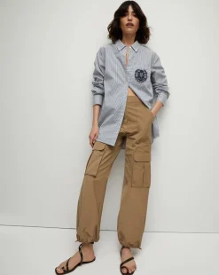 Lloyd Striped Button-Down Top | Logo Crest in Blue/Off-White