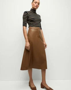 Louise A-Line Pleather Skirt in Tan
