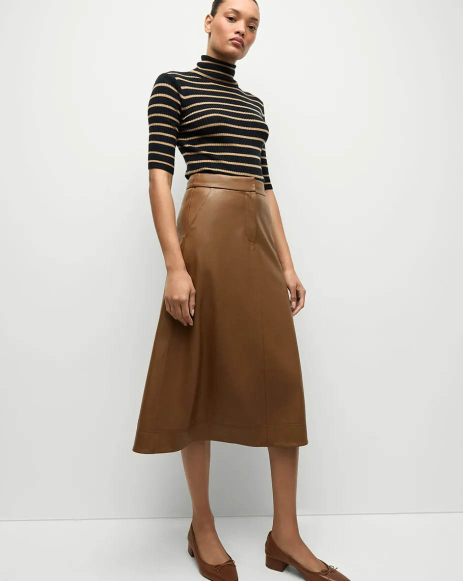 Louise A-Line Pleather Skirt in Tan