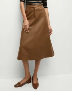 Louise A-Line Pleather Skirt in Tan