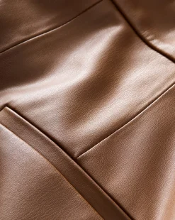 Louise A-Line Pleather Skirt in Tan