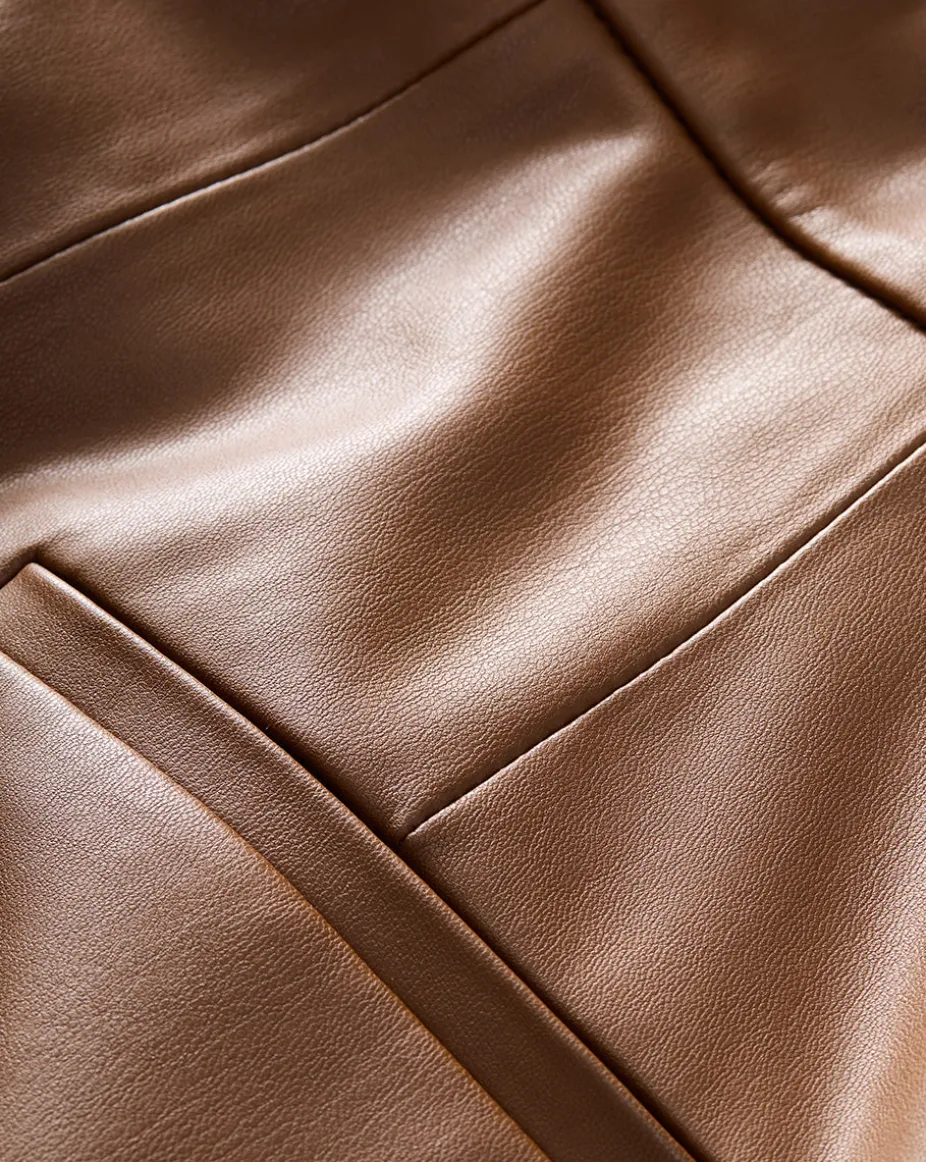 Louise A-Line Pleather Skirt in Tan