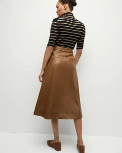 Louise A-Line Pleather Skirt in Tan