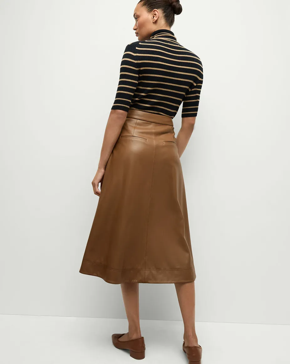 Louise A-Line Pleather Skirt in Tan
