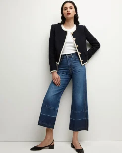 Mabel Collarless Tweed Jacket in Navy