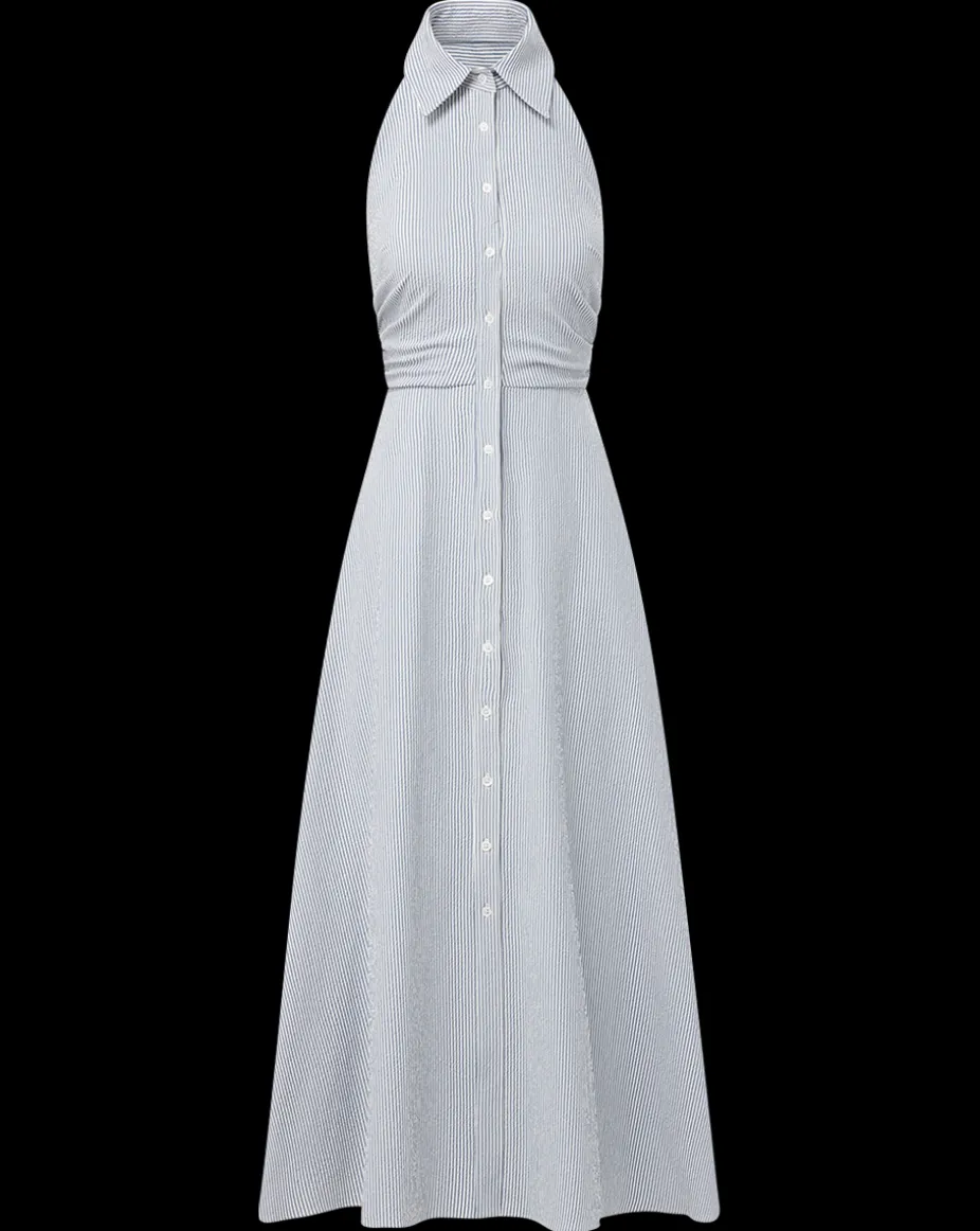 Mackey Seersucker Halter Dress in Blue/White